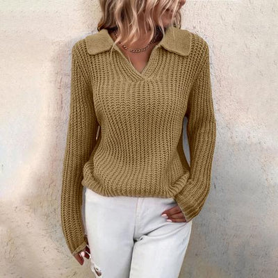 Olivia | Vinter Dame Sweater med Krave og Ribstrik