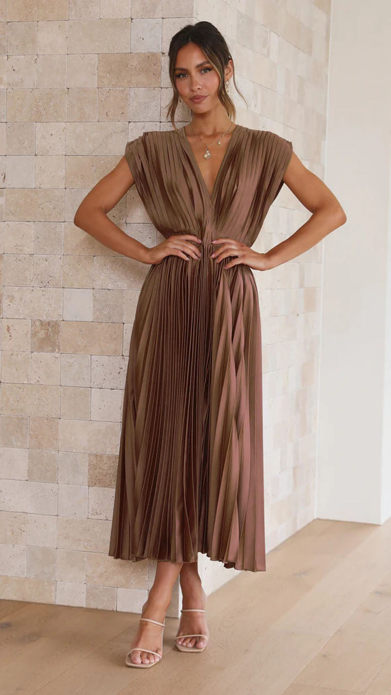 Lilian | Elegant Plisseret Lang Kjole
