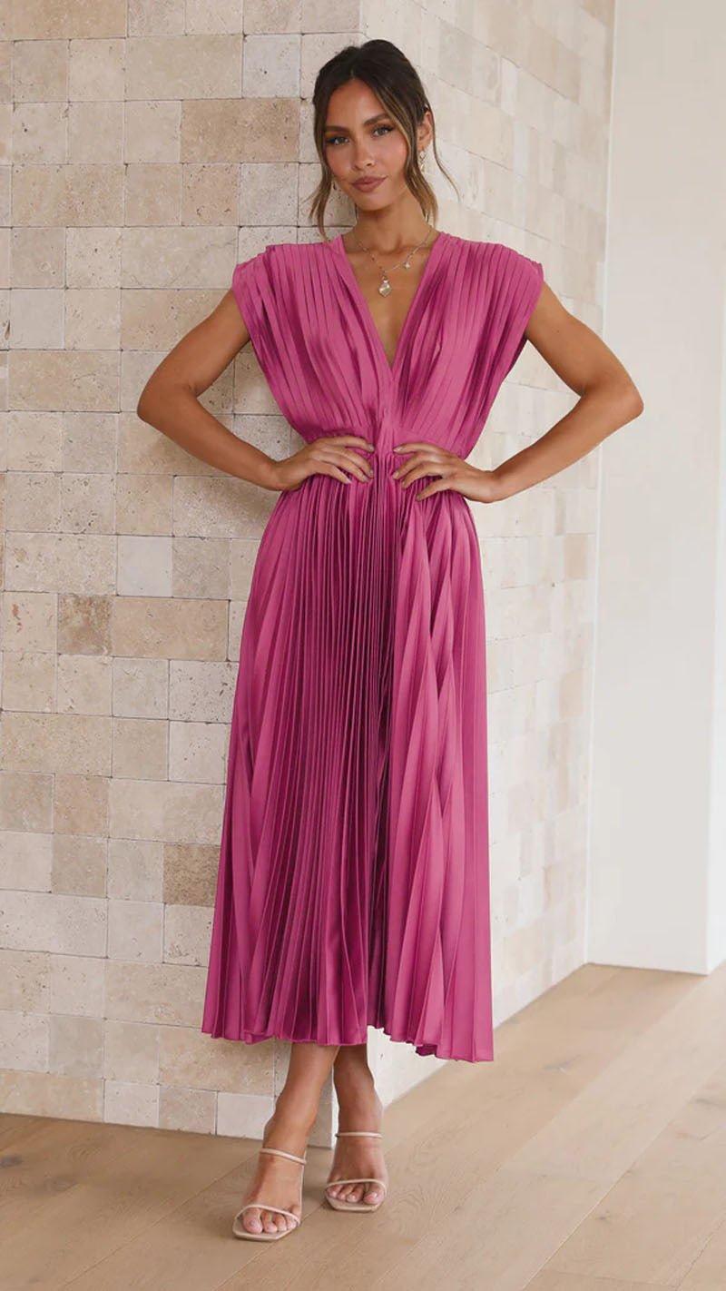 Lilian | Elegant Plisseret Lang Kjole