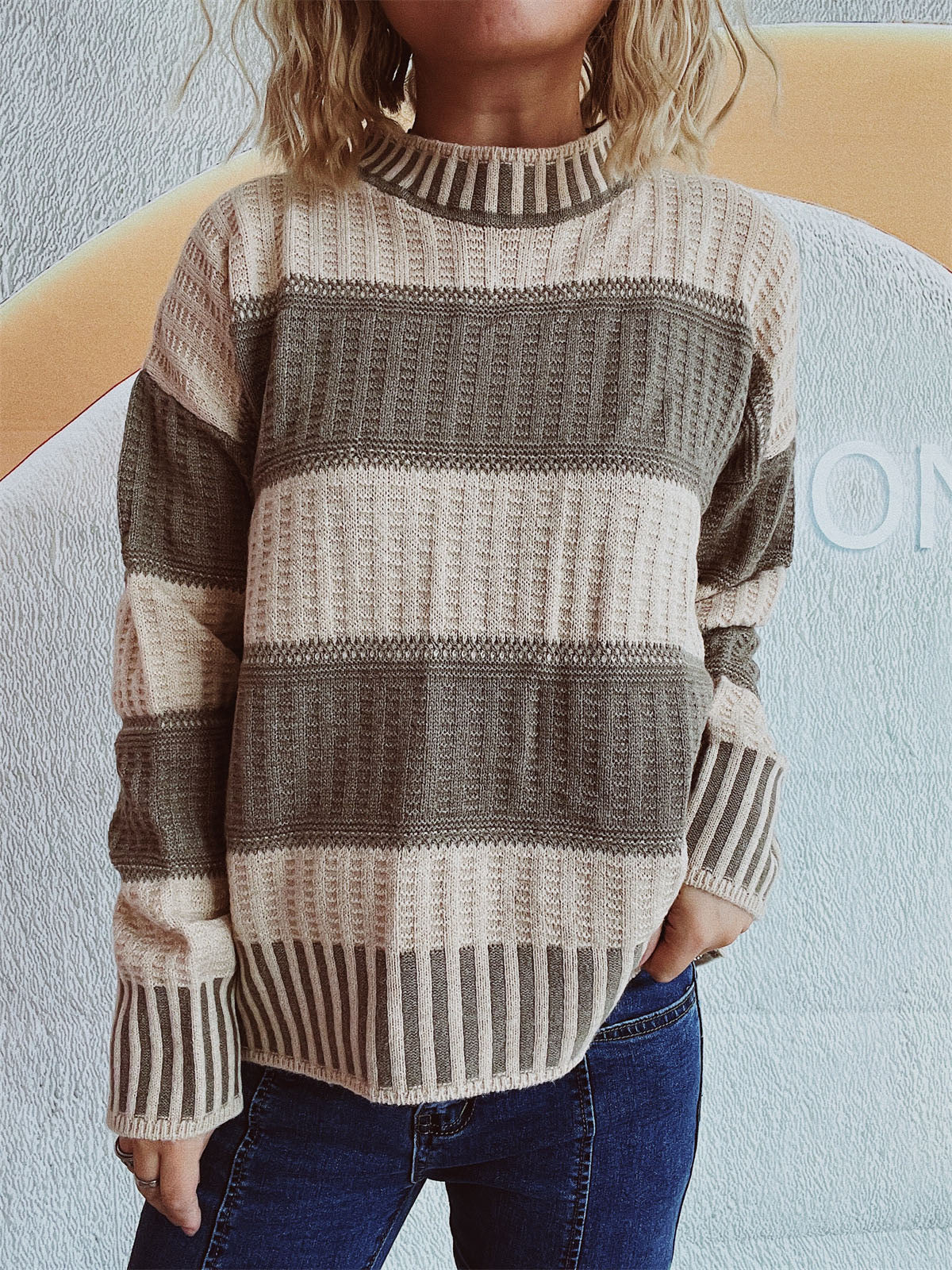 Louise | Vinter Dame Stribet Sweater med Ribdetaljer