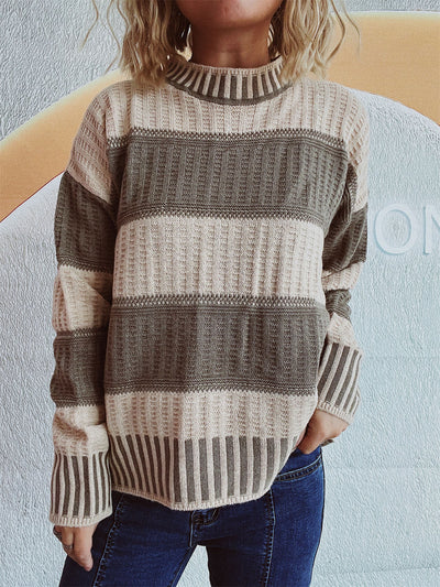 Louise | Vinter Dame Stribet Sweater med Ribdetaljer