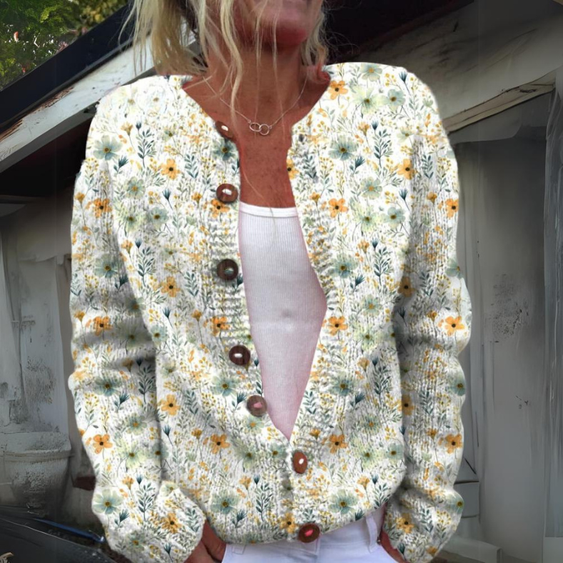 Birthe | Smuk Cardigan med Blomstermønster