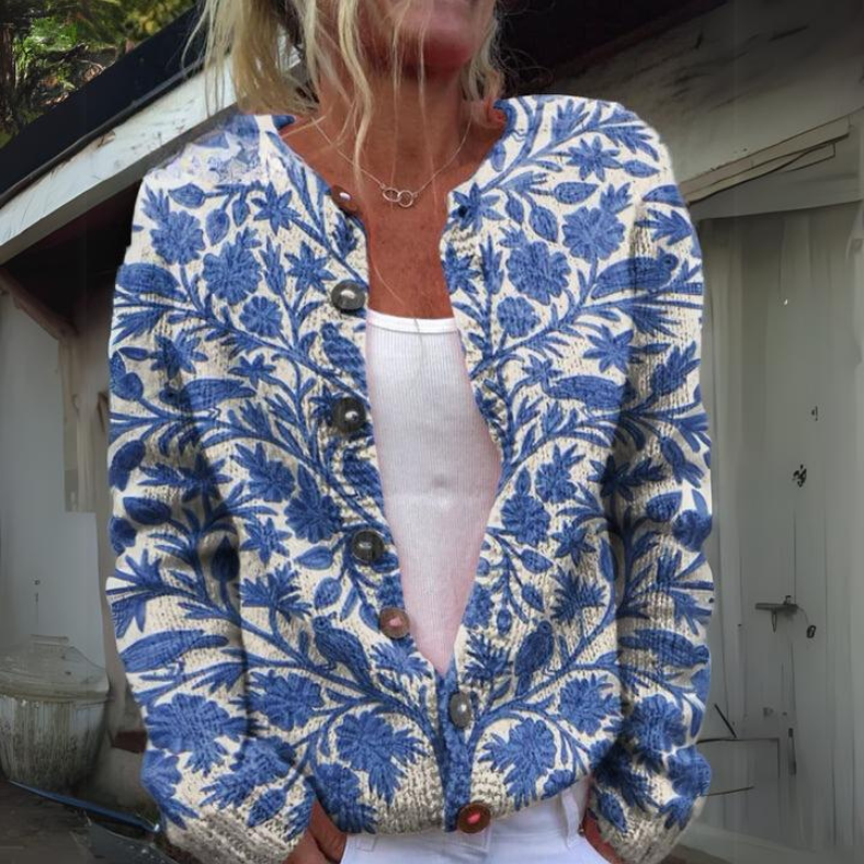 Talia | Varmt og Smukt Cardigan med Blomsterprint