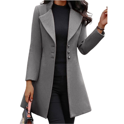 Henriette | Dame Vinter Dobbelt Radet Frakke med Guldknapper