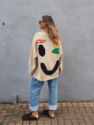 Gudrun | Dame Vinter Afslappet Pullover med Smiley-Print