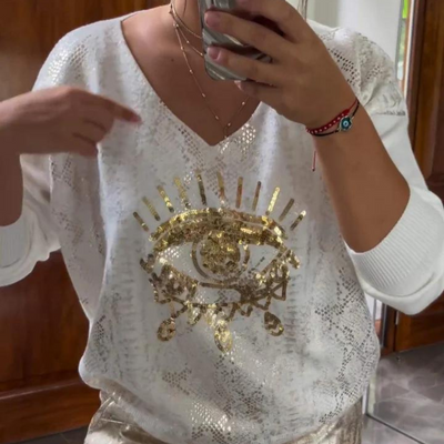 Annika | Dame Metallic Bukser Og Top Sæt Med Grafikdesign