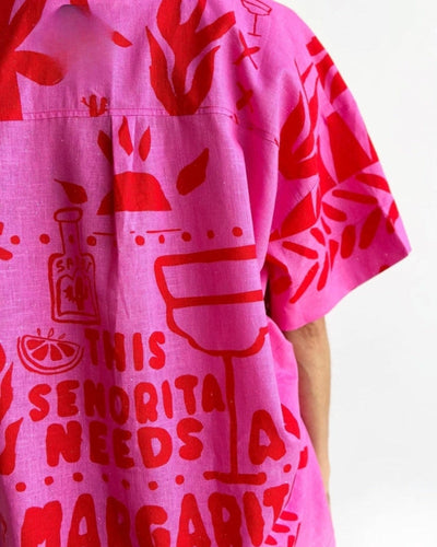 Adele | Sæt med Skjorte og Shorts i Pink-Rød Print