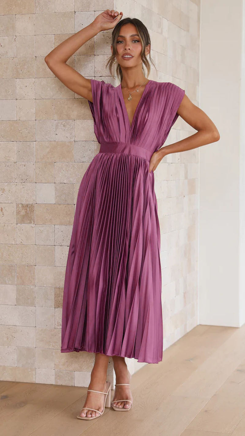 Lilian | Elegant Plisseret Lang Kjole