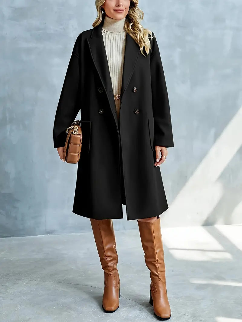 Ellen | Vinter Dame Dobbeltknappet Frakke med Lommer
