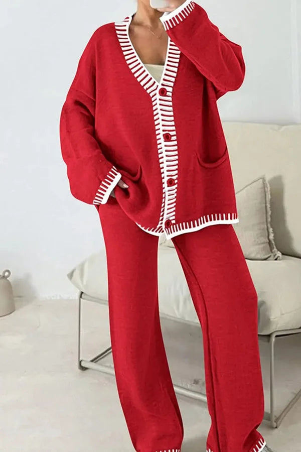 Laila | Dame Casual Strikket Cardigan Og Bukser Sæt