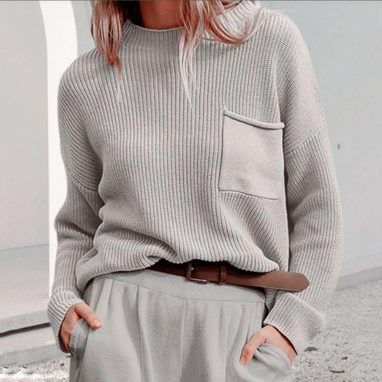 Frederikke | Dame Vinter Ribstrikket Sweater med Lomme