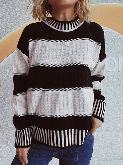 Louise | Vinter Dame Stribet Sweater med Ribdetaljer