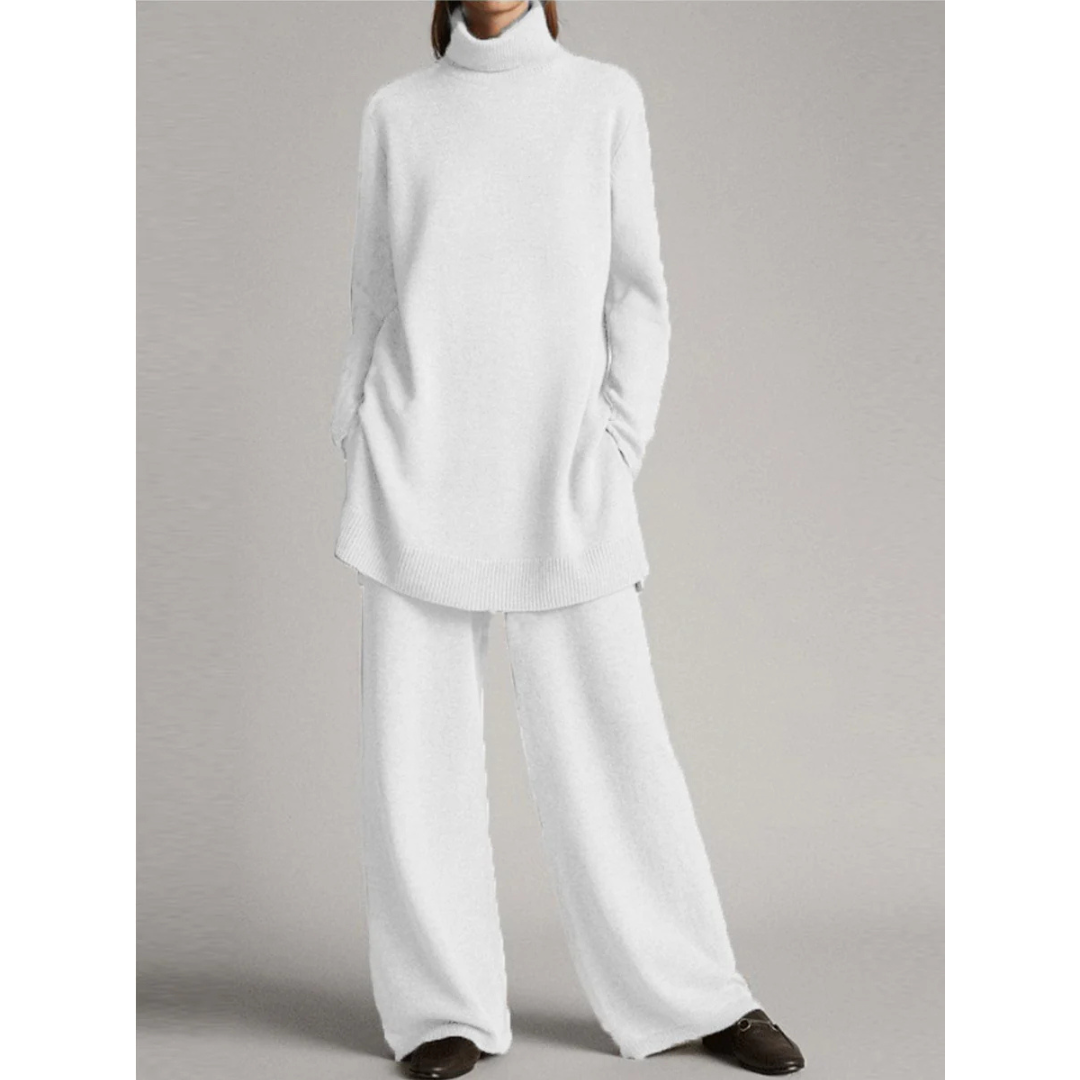 Kamma | Dame Rullekrave Sweater Og Bred-Ben Bukser Sæt