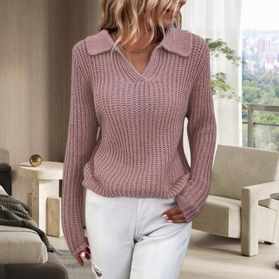 Olivia | Vinter Dame Sweater med Krave og Ribstrik