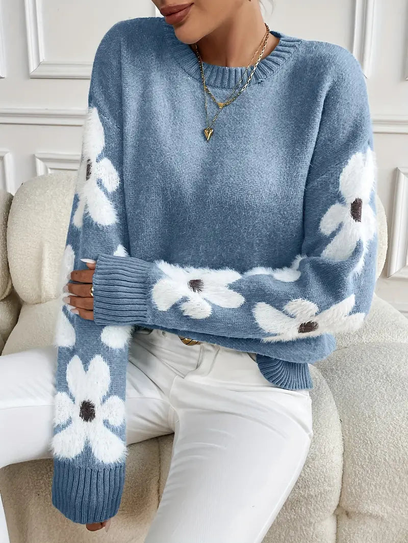 Karla | Dame Vinter Sweater med Blomstermønster