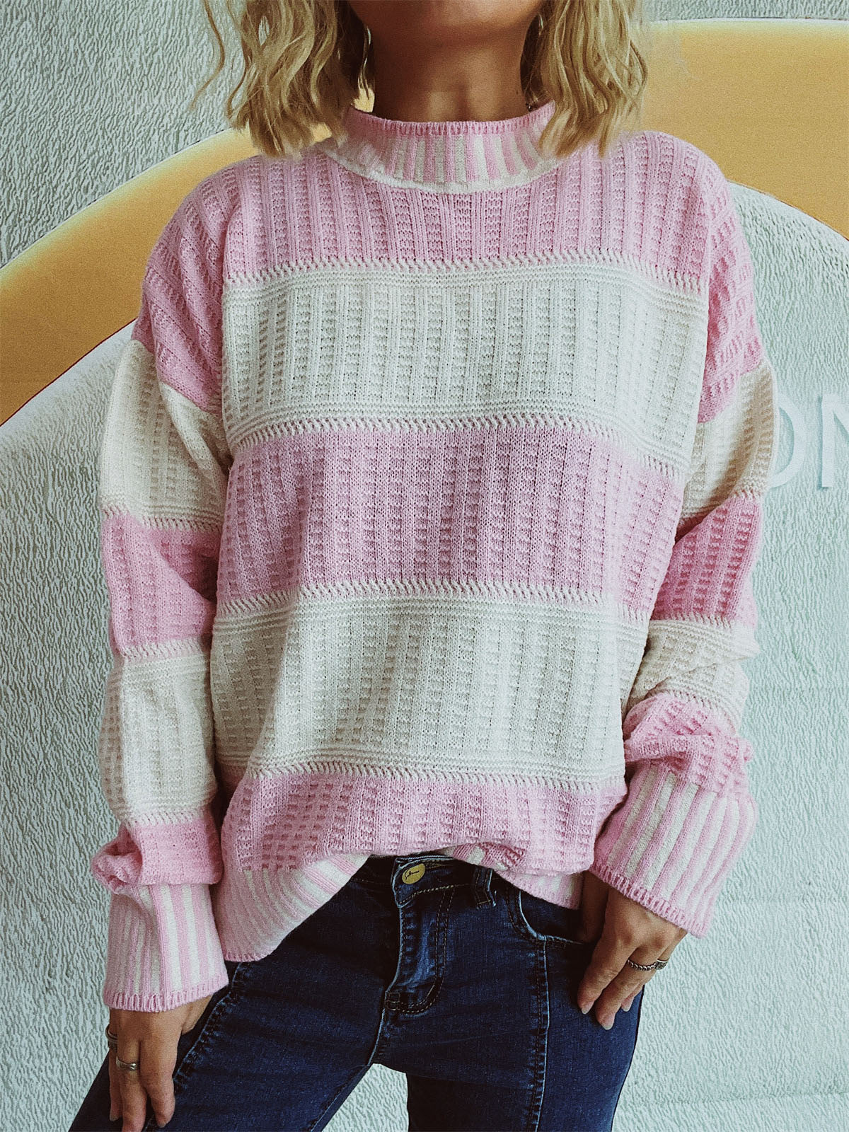 Louise | Vinter Dame Stribet Sweater med Ribdetaljer