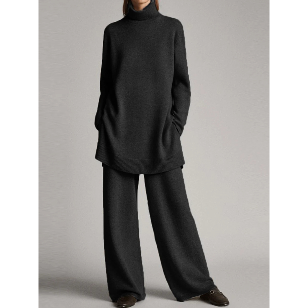 Kamma | Dame Rullekrave Sweater Og Bred-Ben Bukser Sæt