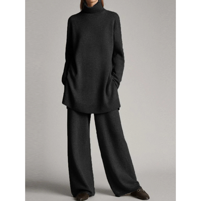 Kamma | Dame Rullekrave Sweater Og Bred-Ben Bukser Sæt