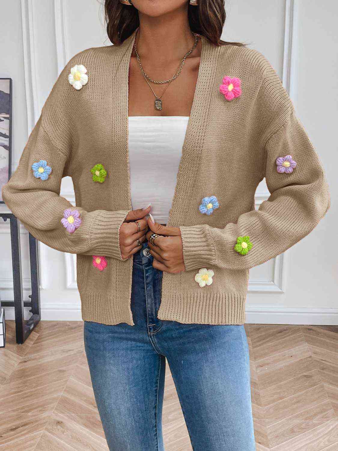 Inger | Dame Vinter Cardigan med Blomsterbroderi