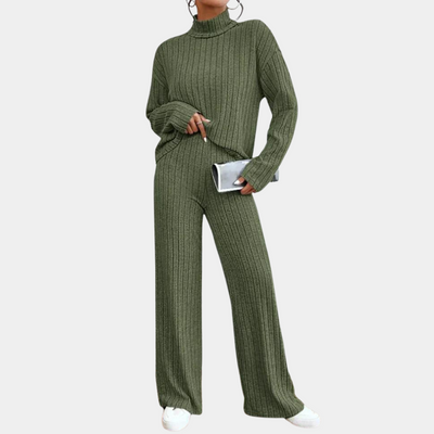 Ursula | Dame Ribstrikket Sæt Med Rullekrave