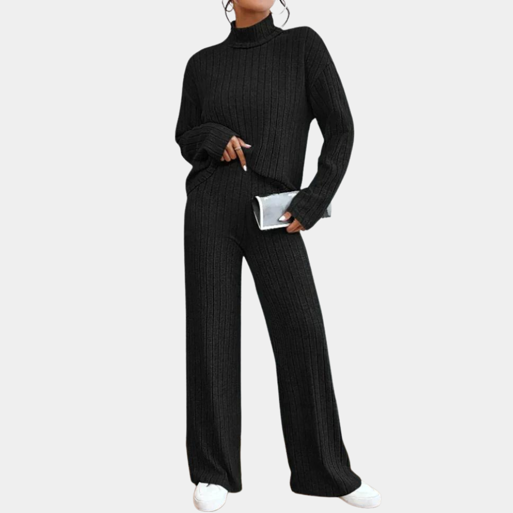 Ursula | Dame Ribstrikket Sæt Med Rullekrave