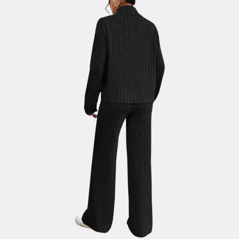 Ursula | Dame Ribstrikket Sæt Med Rullekrave