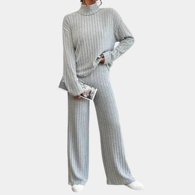 Ursula | Dame Ribstrikket Sæt Med Rullekrave