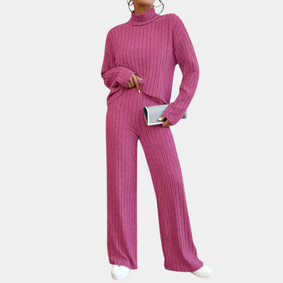 Ursula | Dame Ribstrikket Sæt Med Rullekrave