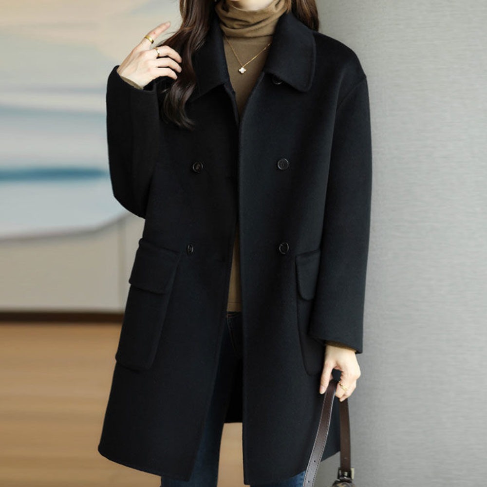 Camilla | Dame Vinter Uldfrakke med Dobbelt Rad Knapper