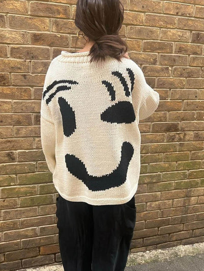 Gudrun | Dame Vinter Afslappet Pullover med Smiley-Print