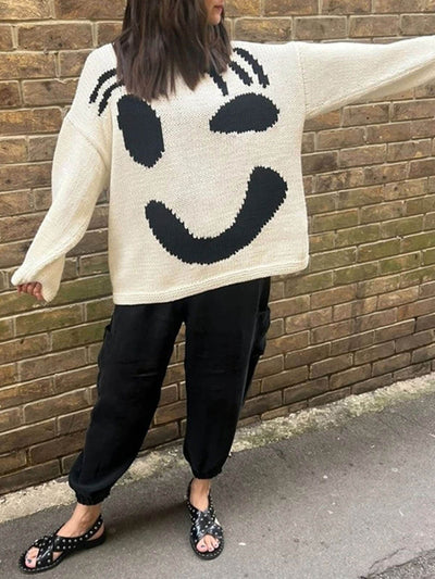Gudrun | Dame Vinter Afslappet Pullover med Smiley-Print
