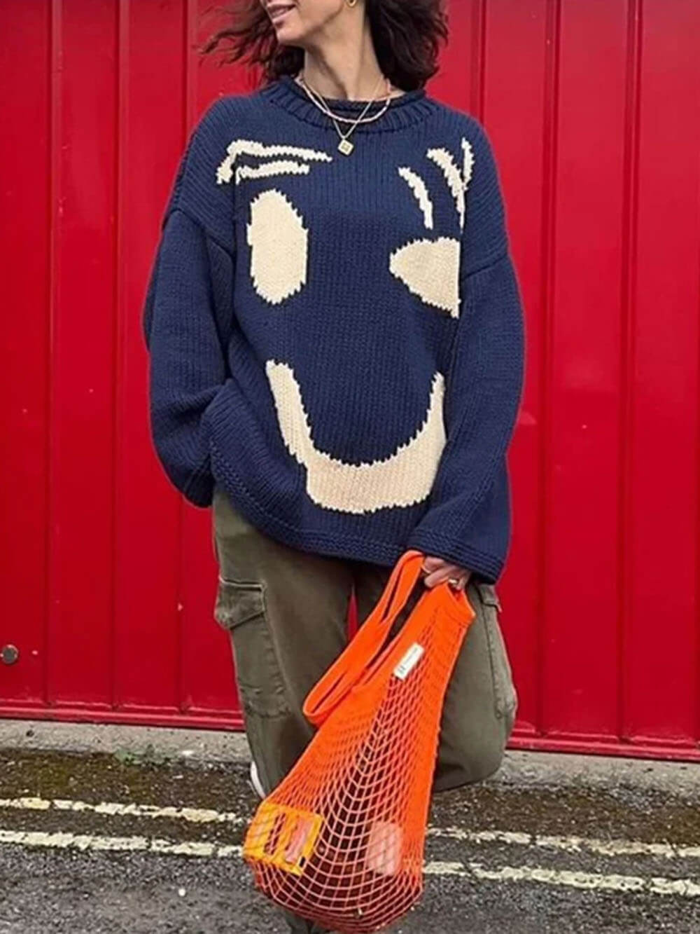 Gudrun | Dame Vinter Afslappet Pullover med Smiley-Print