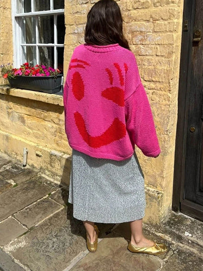 Gudrun | Dame Vinter Afslappet Pullover med Smiley-Print