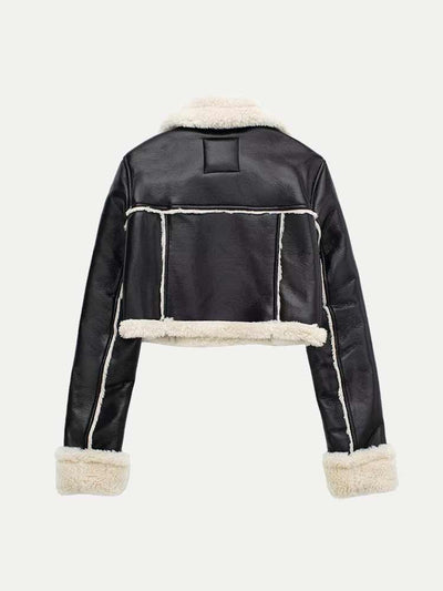 Victoria | Dame Kort Læderjakke med Shearling Krave