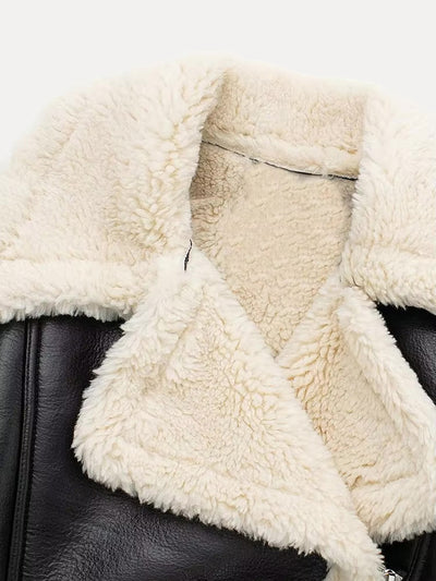 Victoria | Dame Kort Læderjakke med Shearling Krave