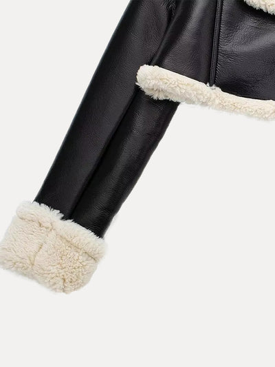 Victoria | Dame Kort Læderjakke med Shearling Krave