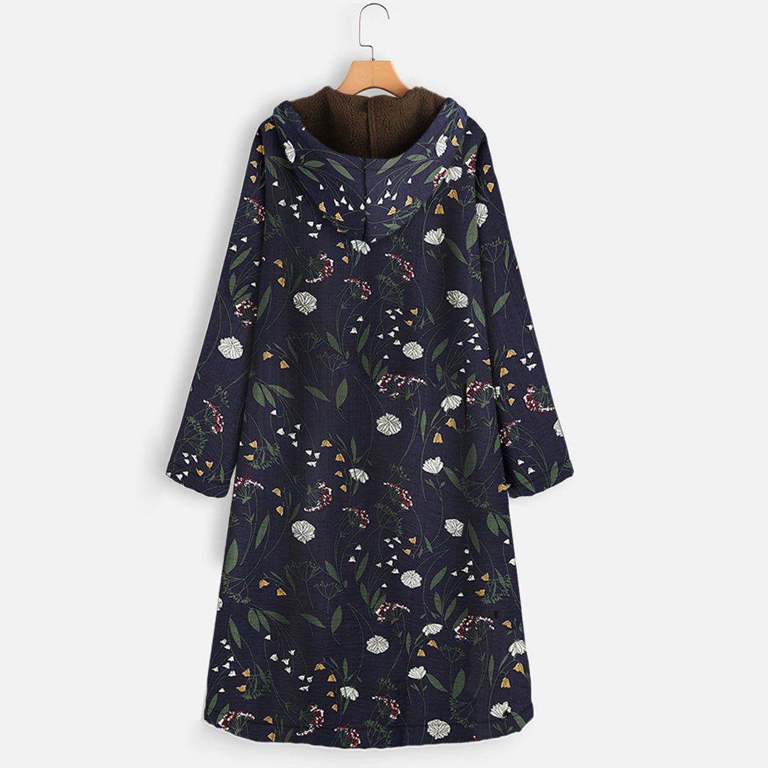 Helga | Dame Blomstrede Hættetrøje med Indvendig Foring