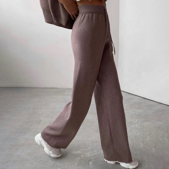 Helene | Dame Rullekrave Sweater Og Bukser Sæt