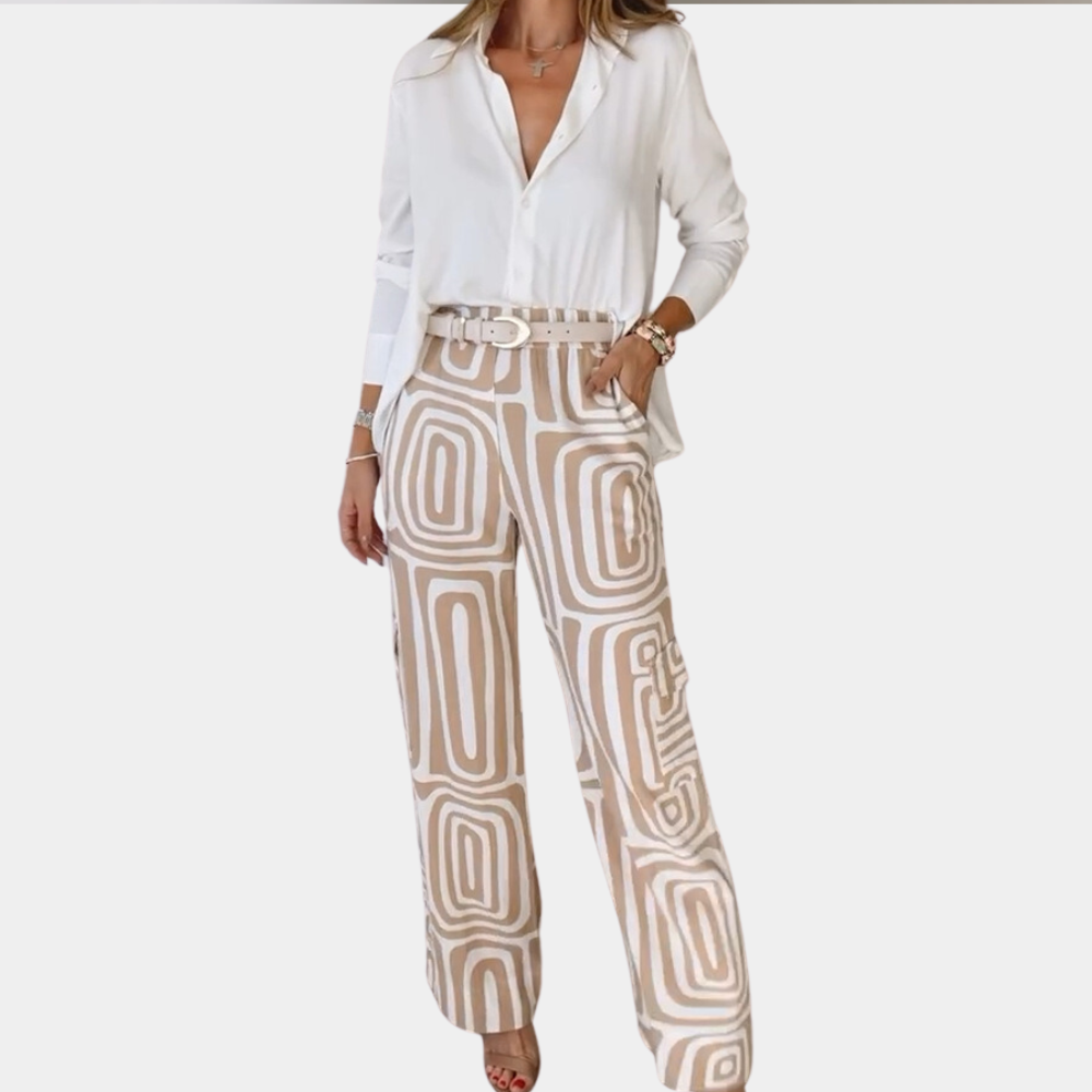 Jytte | Dame Bred-Ben Bukser Med Print Og Bælte