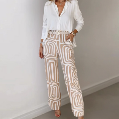 Jytte | Dame Bred-Ben Bukser Med Print Og Bælte