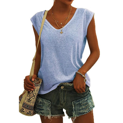 Ragna | Dame Sommer Løst Ærmeløst Top Med V-Hals