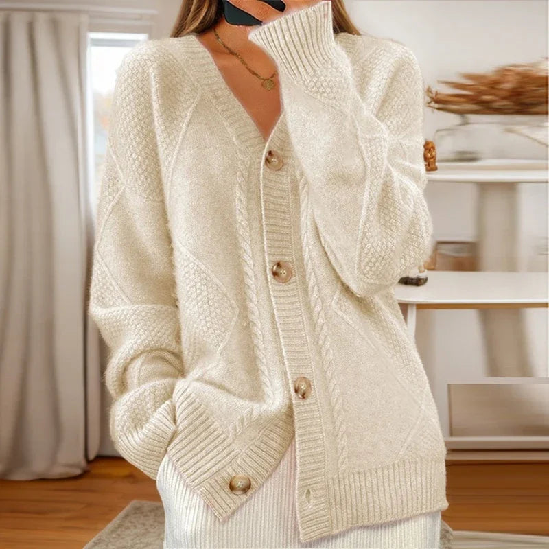 Claudine | Women’s Warm Knit Sweater with Button Design
