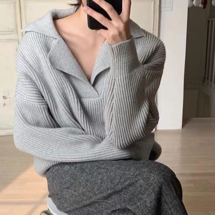 Bente | Vinter Dame Ribstrikket Sweater med Krave