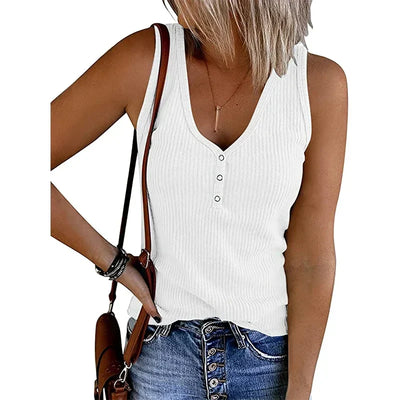 Gisela | Dame Åndbart Ærmeløst Sommertop Med V-Hals