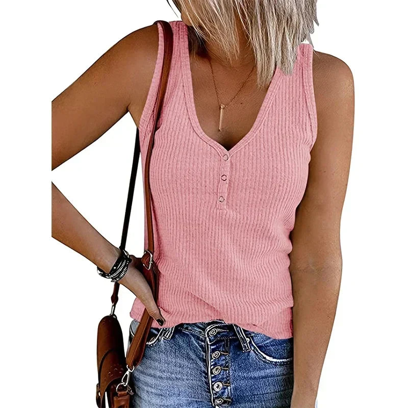 Gisela | Dame Åndbart Ærmeløst Sommertop Med V-Hals