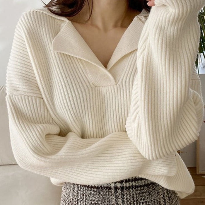 Bente | Vinter Dame Ribstrikket Sweater med Krave