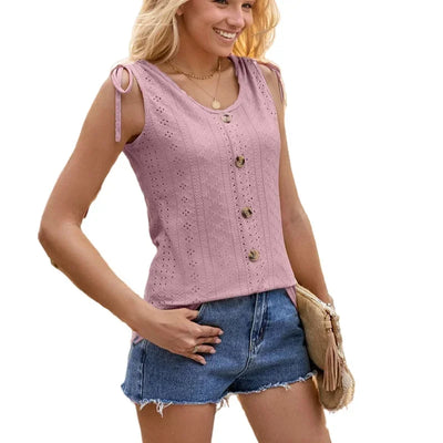 Elvira | Dame Sommer Top Med Nitte Detaljer Og Frontknapper