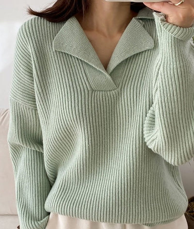 Bente | Vinter Dame Ribstrikket Sweater med Krave