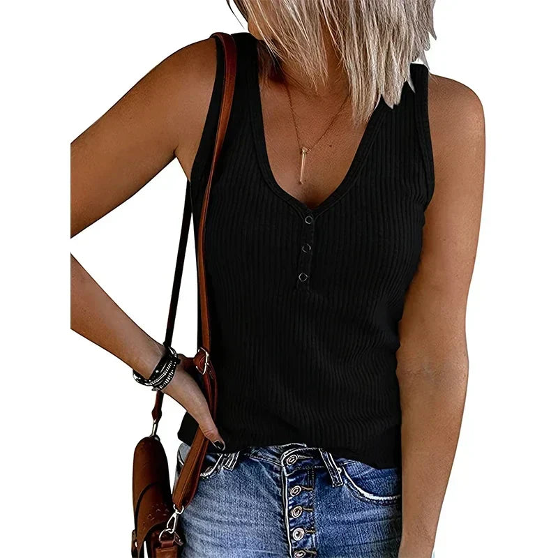 Gisela | Dame Åndbart Ærmeløst Sommertop Med V-Hals