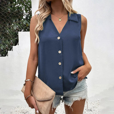 Ronja | Dame Sommer Ærmeløs Bluse Med Knapper